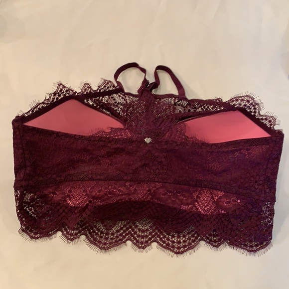 Pink Victoria Secret maroon purple lacy bralette under wire bra razor back DD - Picture 2 of 7